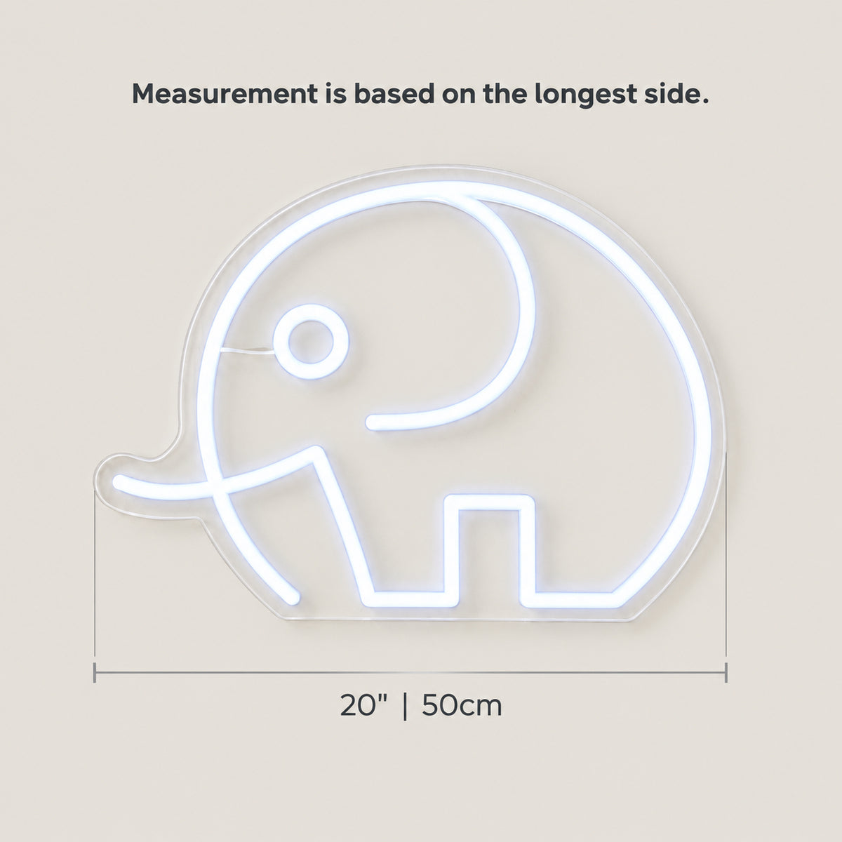 Elephant LED Neon Sign Grass Wall Outline - Size Guide