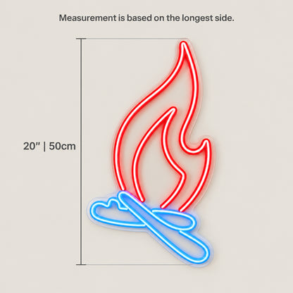 Campfire Bonfire LED Neon Sign Dimmable Wall Light - Size Guide