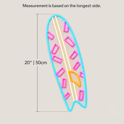 Surfing Board Neon Sign - Size Guide
