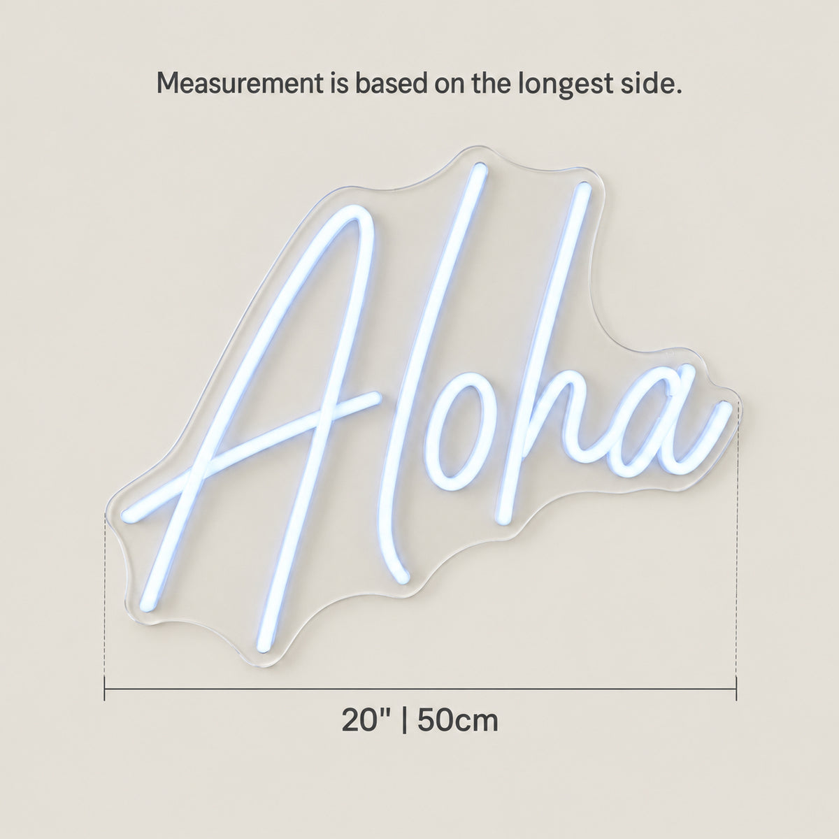 Aloha LED Neon Sign Porch Style Script - Size Guide
