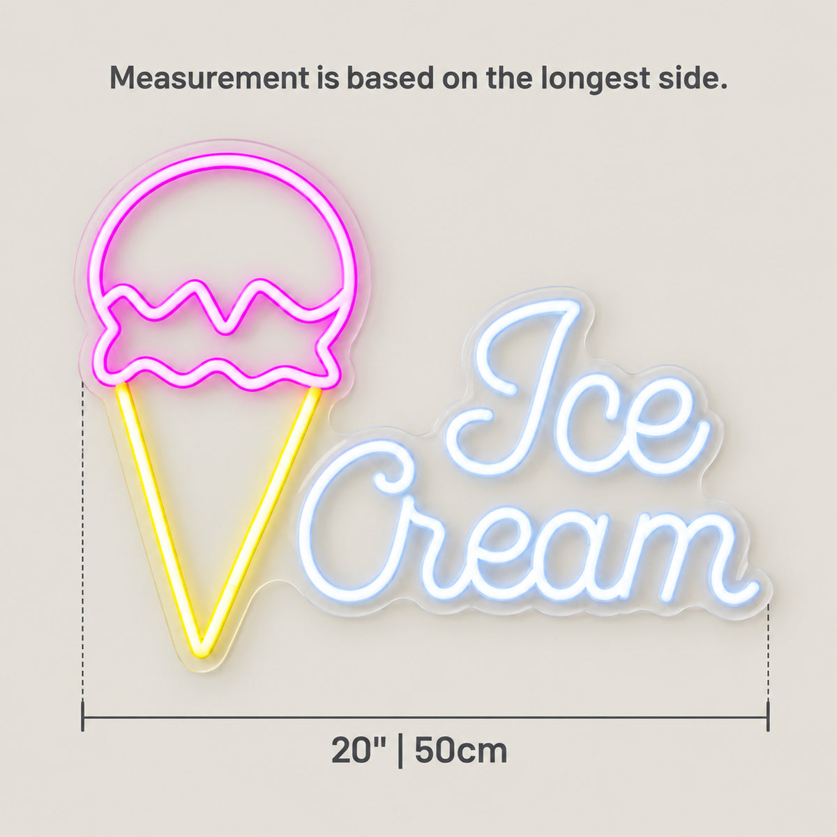 Ice Cream LED Neon Sign Circle Badge Design - Size Guide
