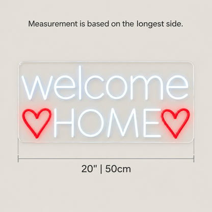 Welcome HOME Heart Neon Sign - Size Guide