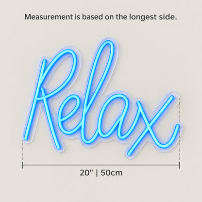 Relax LED Neon Sign Slim Script Design - Size Guide