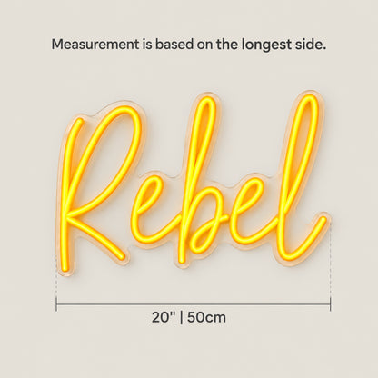 Rebel LED Neon Sign Dimmable Wall Light - Size Guide