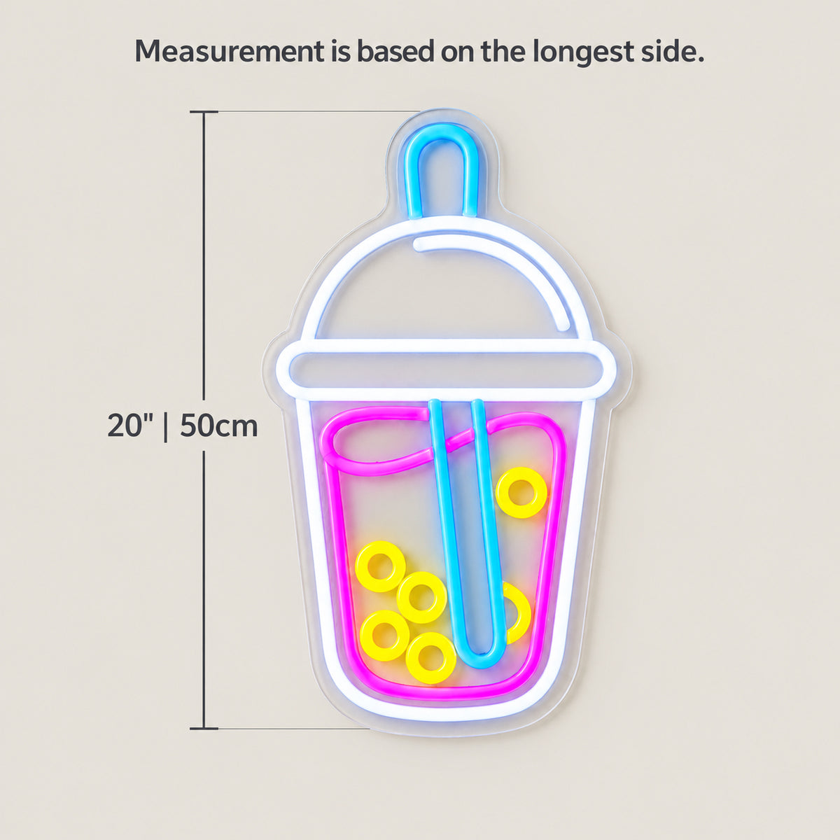 Boba Drink LED Neon Sign Dimmable Wall Light - Size Guide