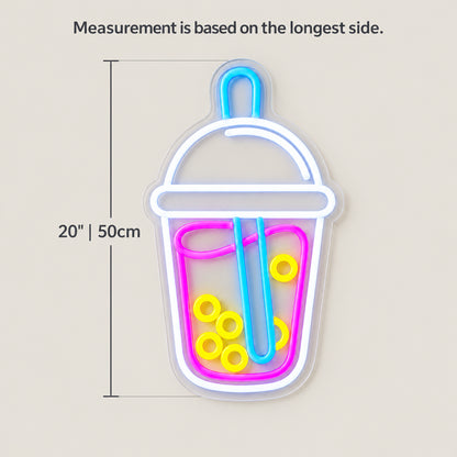 Boba Drink LED Neon Sign Dimmable Wall Light - Size Guide