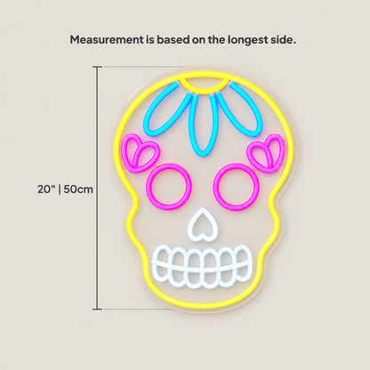 Day of The Dead Skull LED Neon Sign Dimmable Wall Light - Size Guide