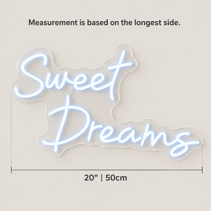 Sweet Dreams LED Neon Sign Flowing Cursive Style - Size Guide