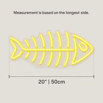 Fish Skeleton LED Neon Sign Dimmable Wall Light - Size Guide