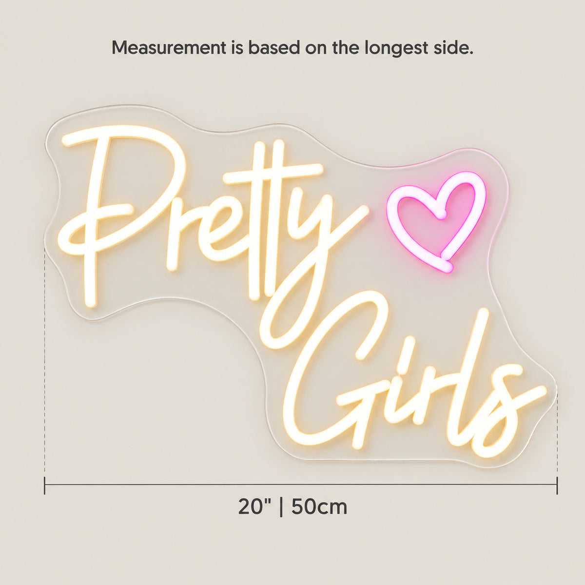 Pretty Girl LED Neon Sign Dimmable Wall Light - Size Guide