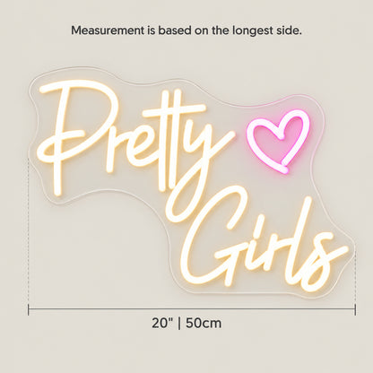 Pretty Girl LED Neon Sign Dimmable Wall Light - Size Guide