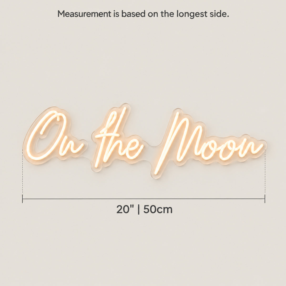 On The Moon LED Neon Sign Pegboard Scene Script - Size Guide