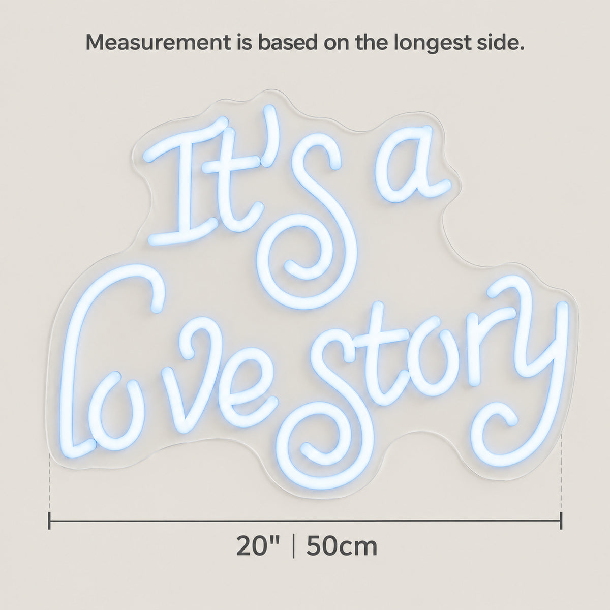 It's a Love Story LED Neon Sign Dimmable Wall Light - Size Guide