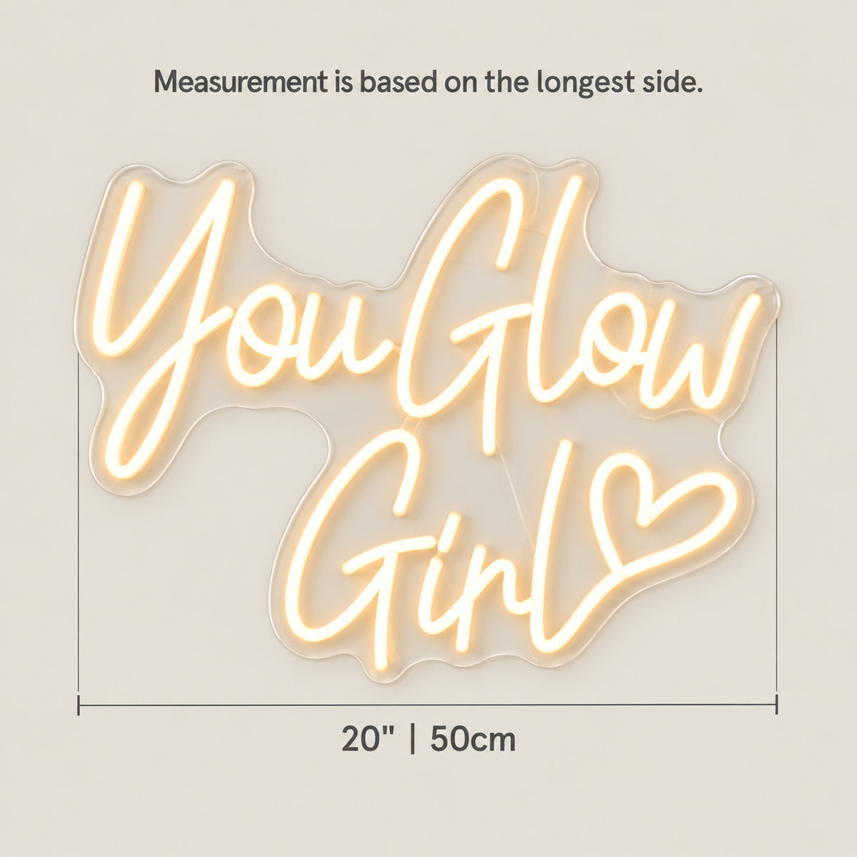 You Glow Girl LED Neon Sign for Wedding Light Up Party Decor - Size Guide