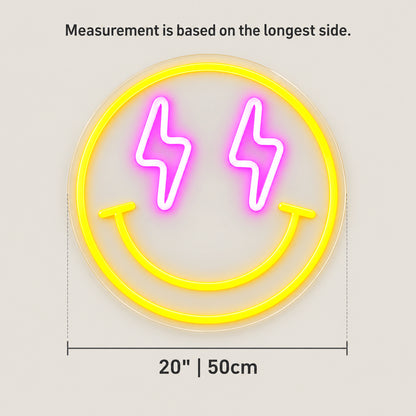 Smiley Face Lighting Bolt LED Neon Sign for Man Cave - Size Guide