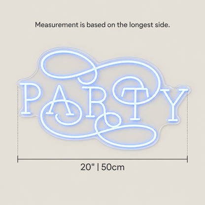 Party LED Neon Sign Caps with Script Overlay - Size Guide