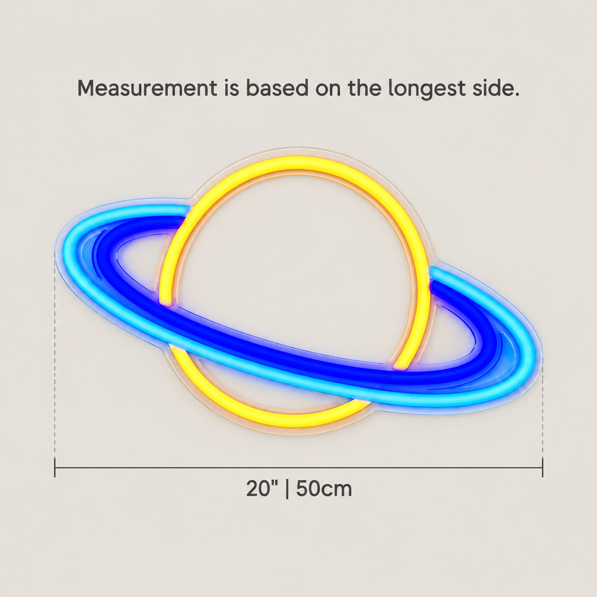Saturn Room Decor Neon Sign - Size Guide