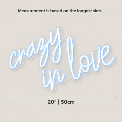 Crazy in Love LED Neon Sign Lowercase Flow Script - Size Guide