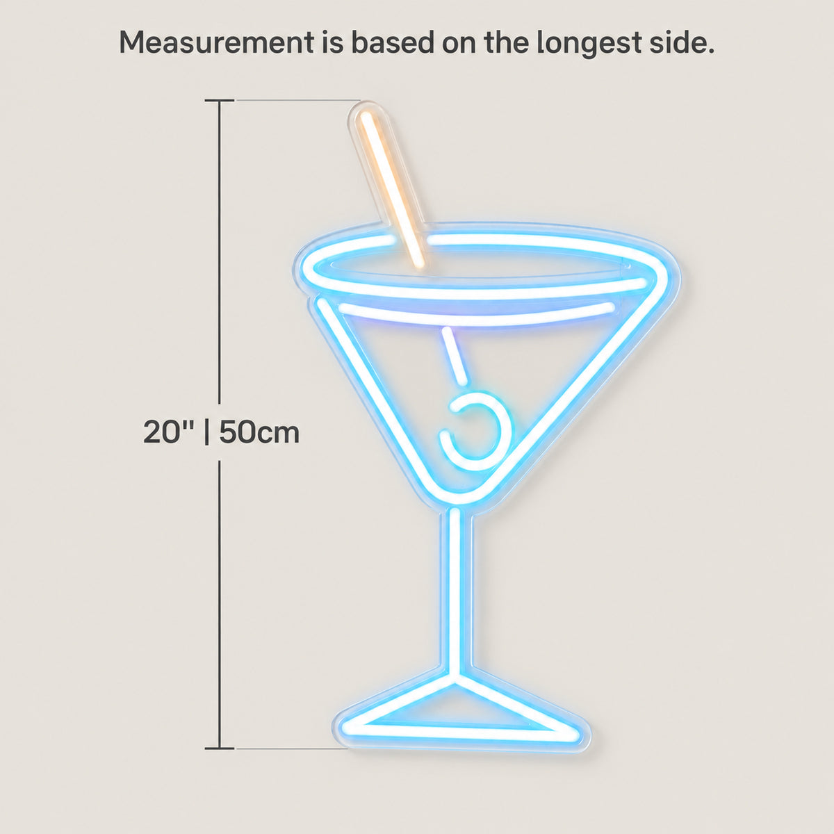 Martini Glass Neon Bar Sign - Size Guide