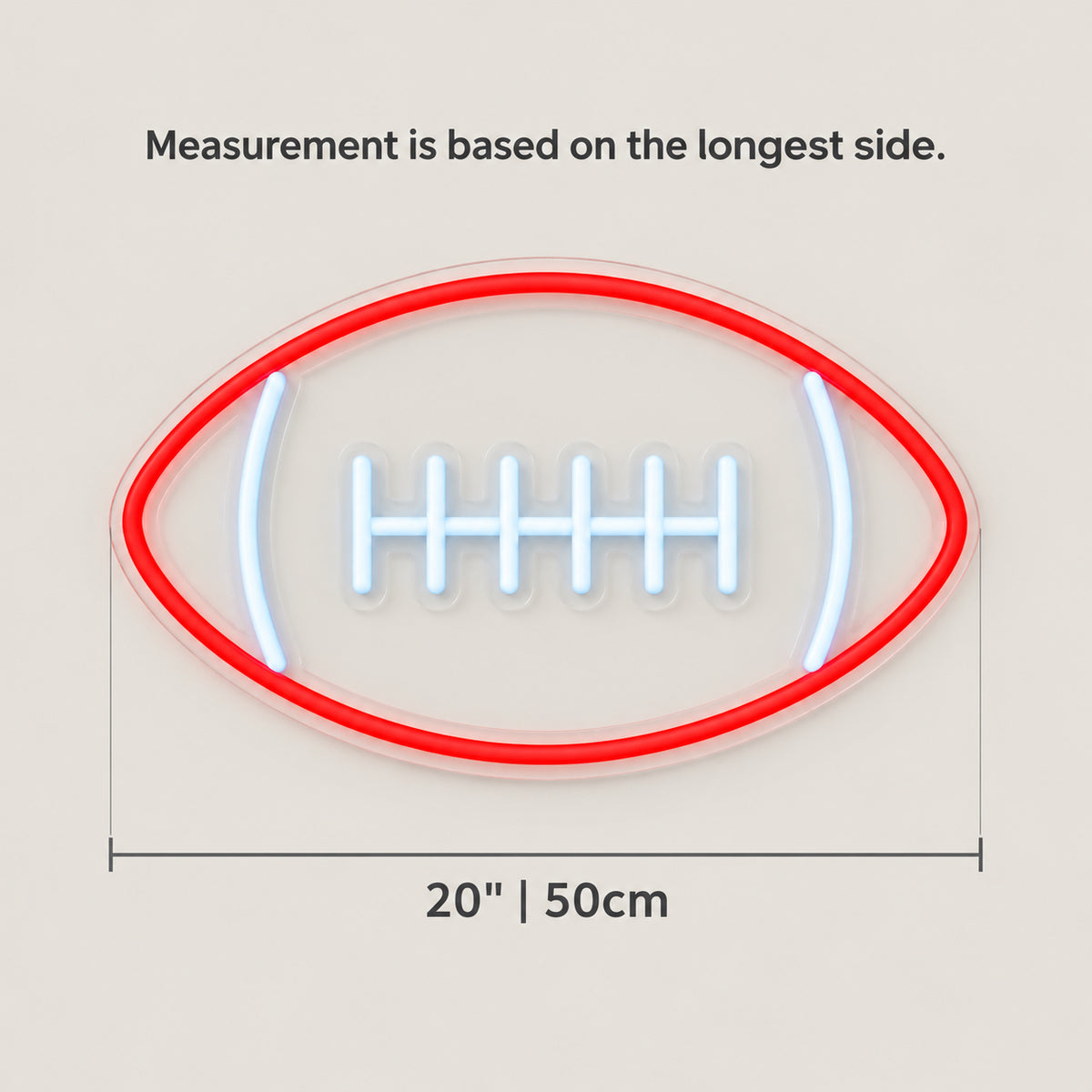 Rugby Ball LED Neon Sign for Man Cave Dimmable Wall Decor - Size Guide