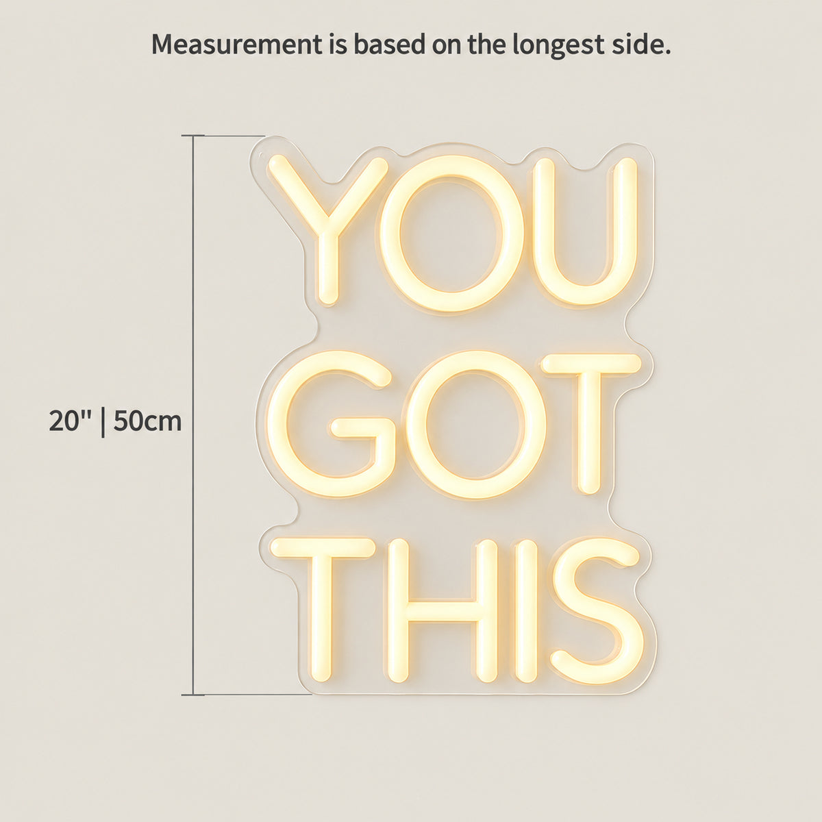 You Got This LED Neon Sign Boxed Caps Stack - Size Guide