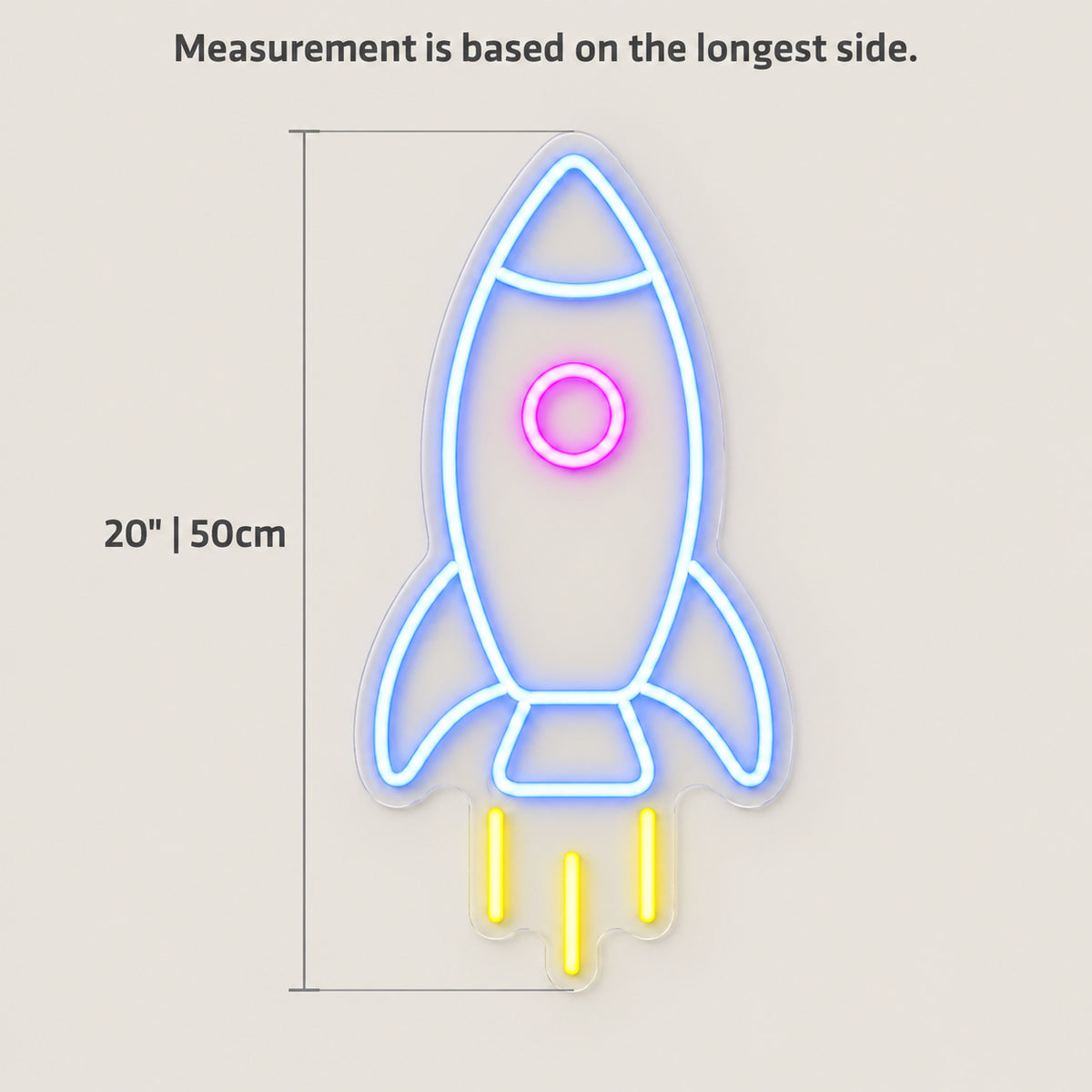 Rocket LED Neon Sign Blasting Rocket Outline - Size Guide