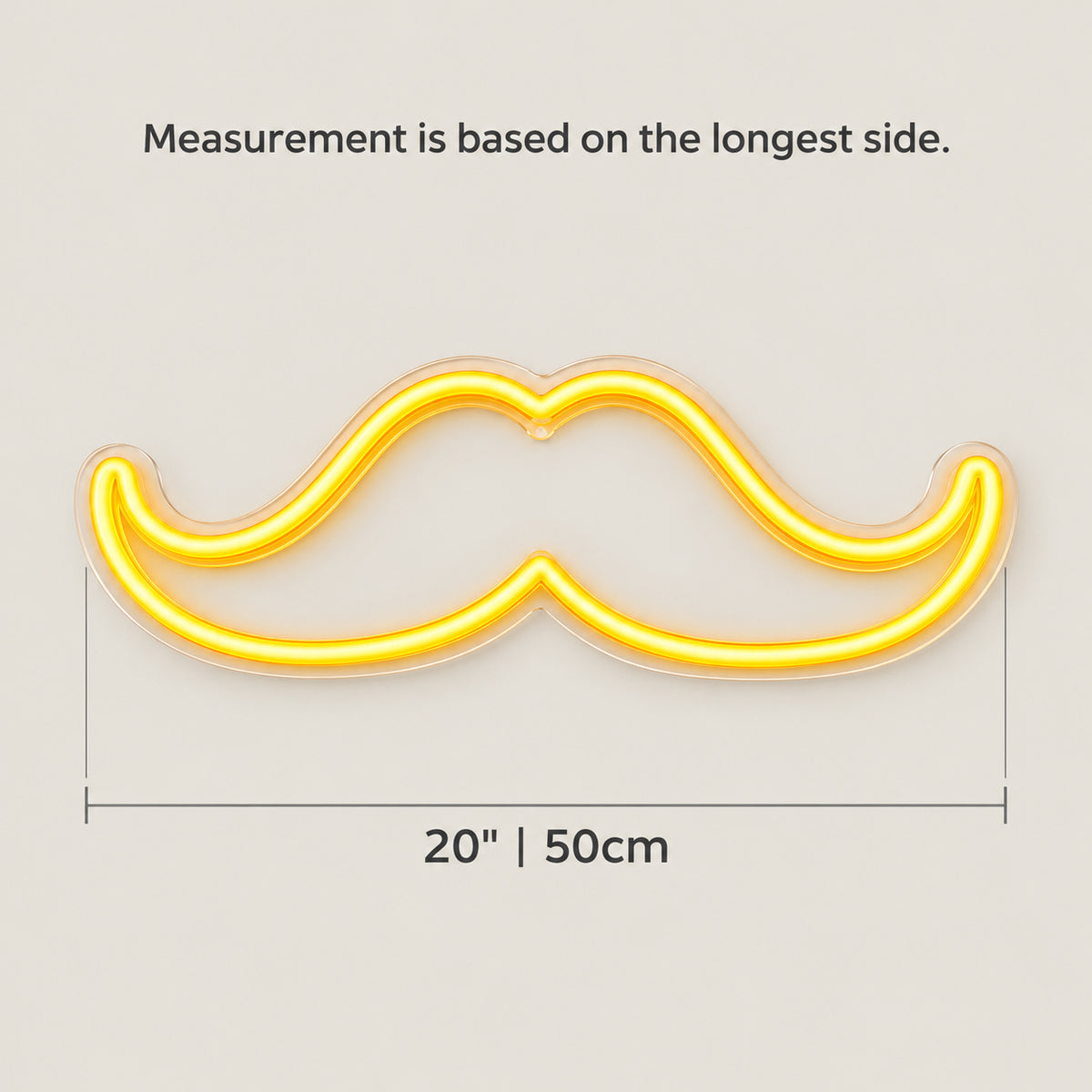 Mustache LED Neon Sign Dimmable Wall Light - Size Guide