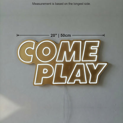 Come Play LED Neon Sign Dimmable Wall Light - Size Guide