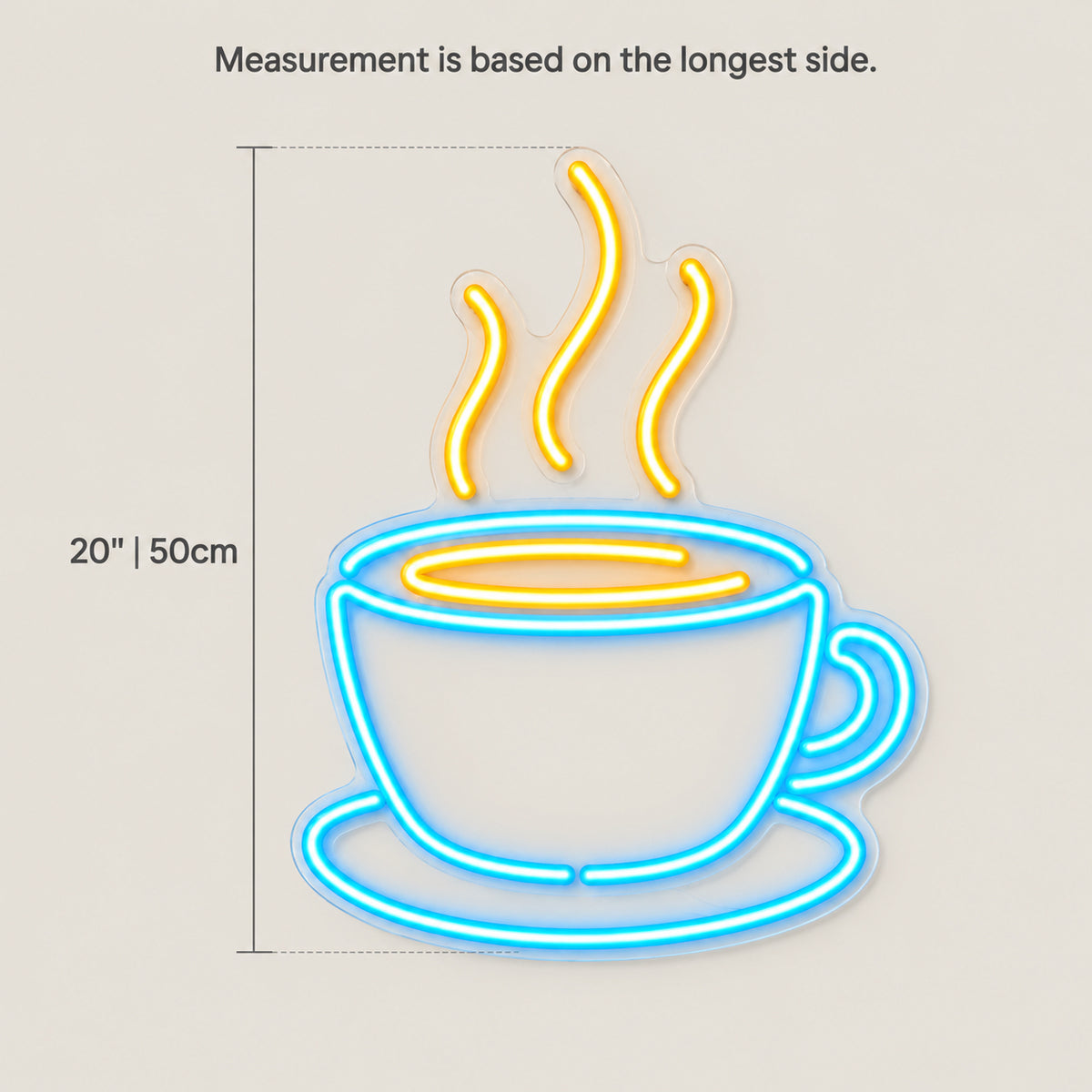 Coffee LED Neon Sign Cup with Rising Steam - Size Guide