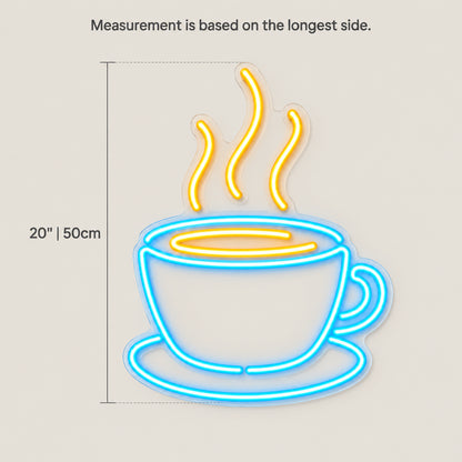 Coffee LED Neon Sign Cup with Rising Steam - Size Guide