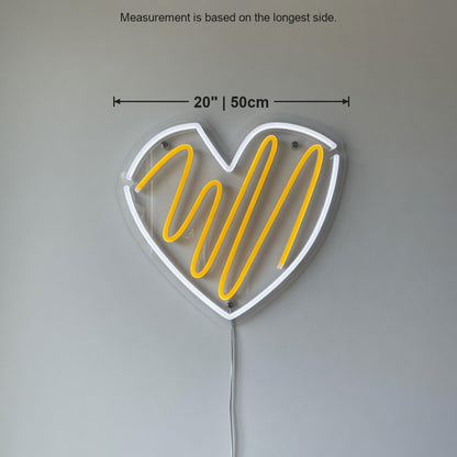 Heart LED Neon Sign Script in Heart Outline - Size Guide