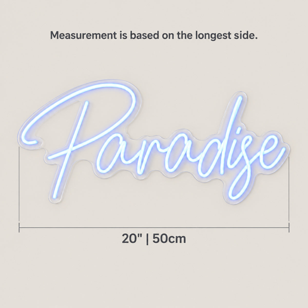 Paradise LED Neon Sign Playful Scene Script - Size Guide