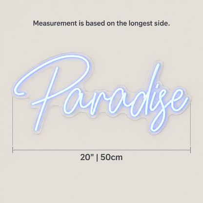 Paradise LED Neon Sign Playful Scene Script - Size Guide