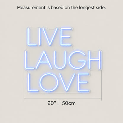 Live Laugh Love LED Neon Sign Stacked Caps Design - Size Guide