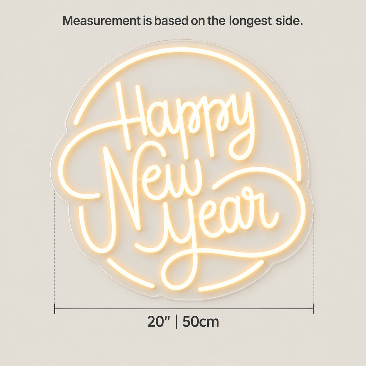 Happy New Year LED Neon Sign Dimmable Wall Light - Size Guide