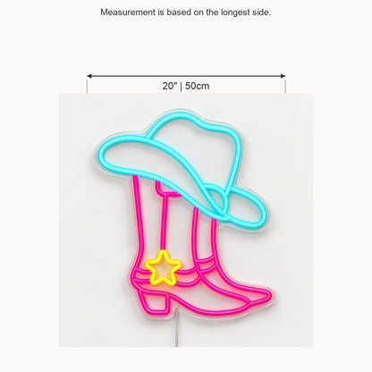 Star Spur Cowboy Boots Hat Vintage LED Neon Sign Wall Neon Signs - Size Guide