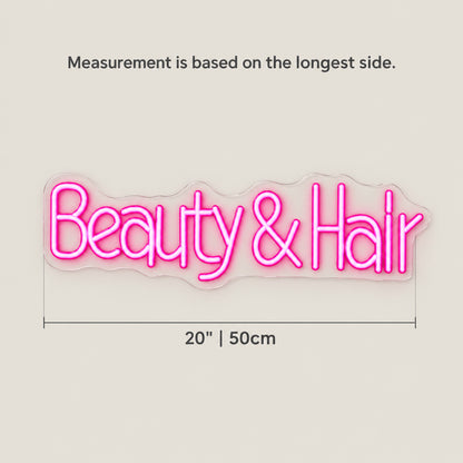 Beauty and Hair LED Neon Sign Dimmable Wall Light - Size Guide