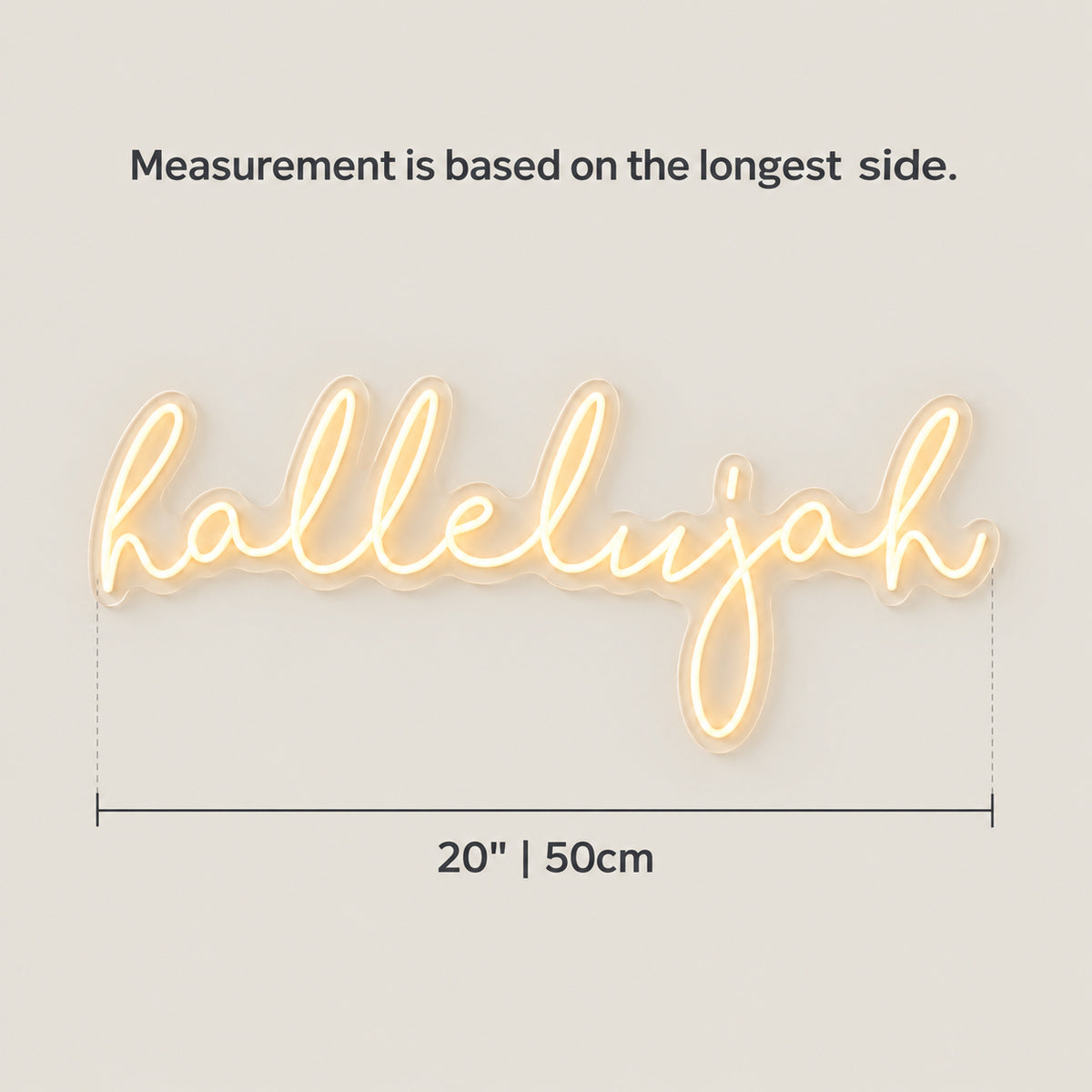 Hallelujah Neon Sign - Size Guide