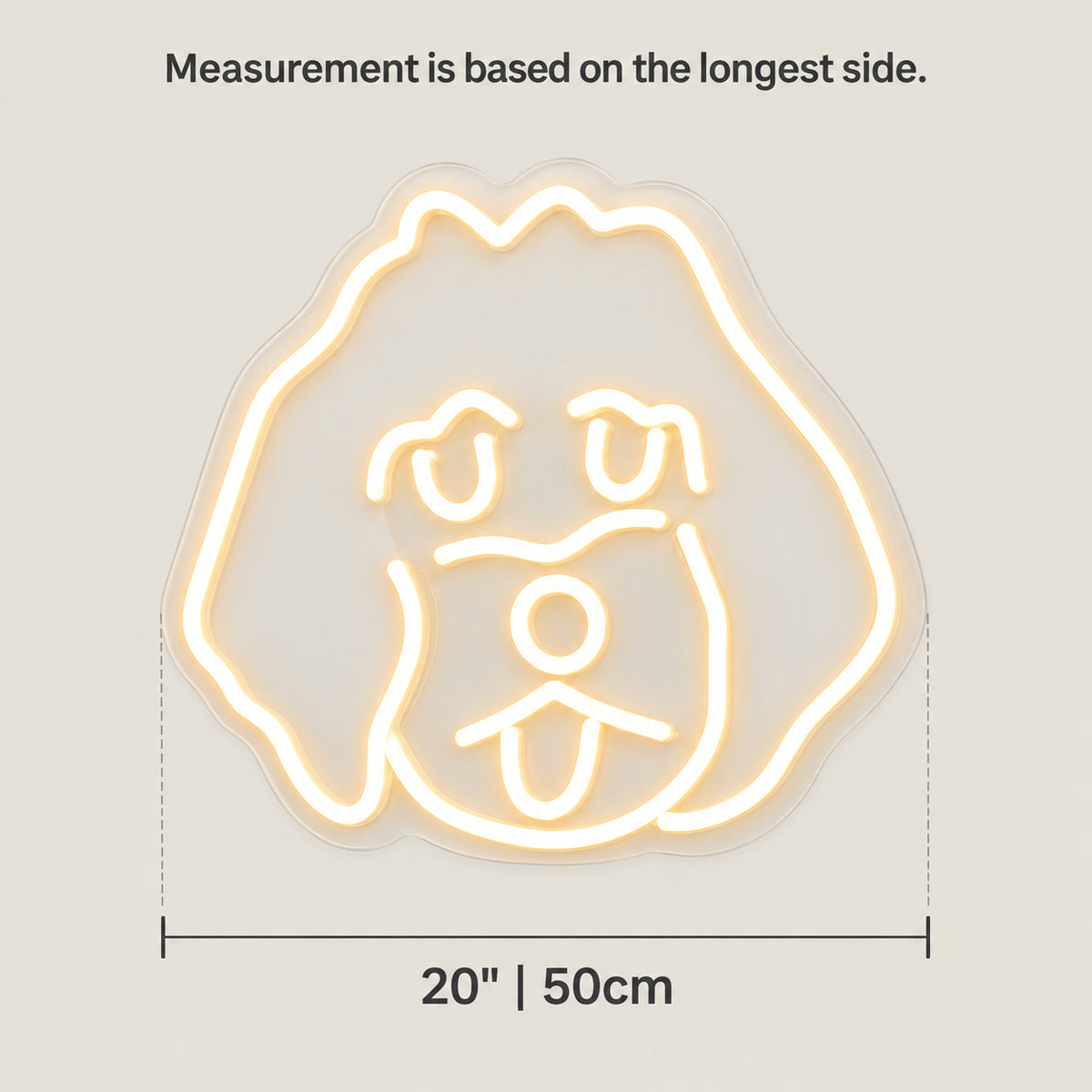 Puppy Dog LED Neon Sign Dimmable Wall Light - Size Guide