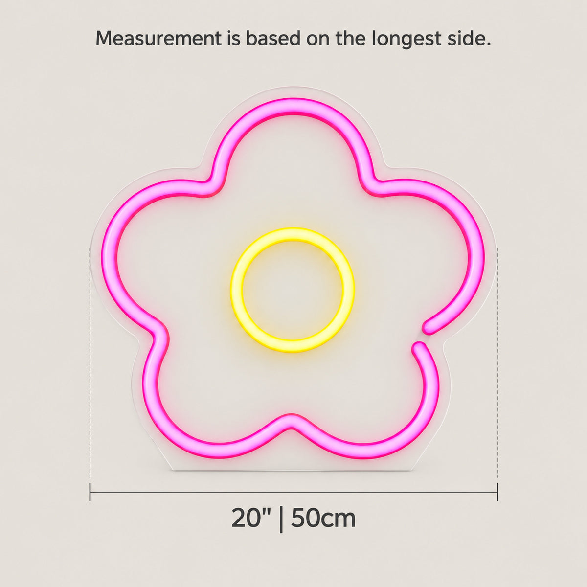 Daisy Flower LED Neon Sign Dimmable Wall Light - Size Guide