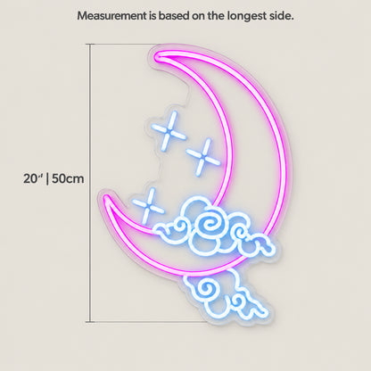 Half Moon with Stars and Clouds LED Neon Sign Dimmable Wall Light - Size Guide