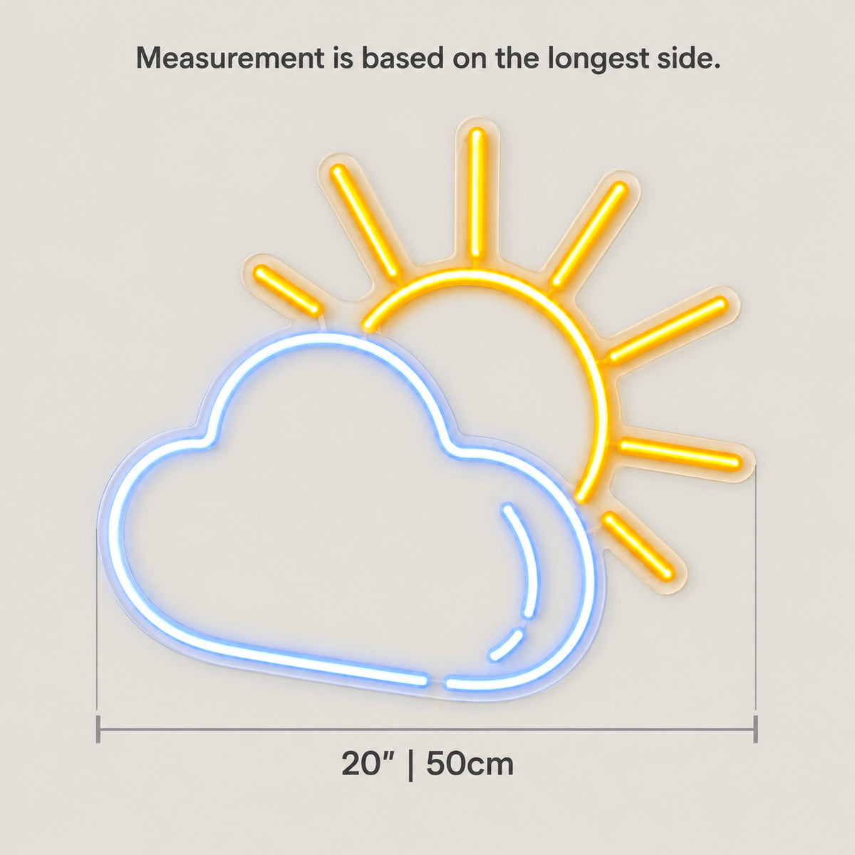 Sunny Day Clouds Sun LED Neon Sign Dimmable Wall Light - Size Guide