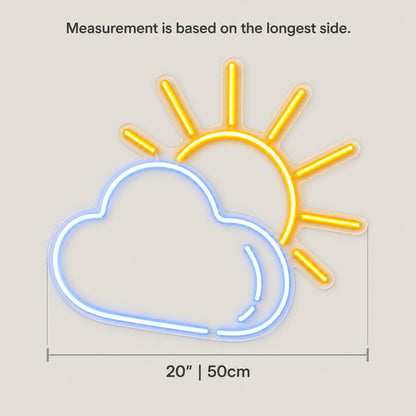Sunny Day Clouds Sun LED Neon Sign Dimmable Wall Light - Size Guide