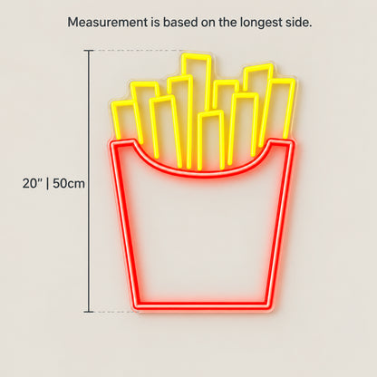 French Fries LED Neon Sign Dimmable Wall Light - Size Guide