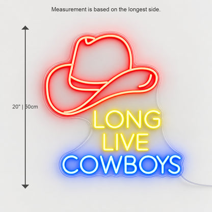 Long Live Cowboys Hat LED Neon Sign Wall Neon Signs - Size Guide