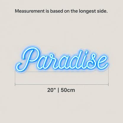 Paradise LED Neon Sign Header Style Script - Size Guide