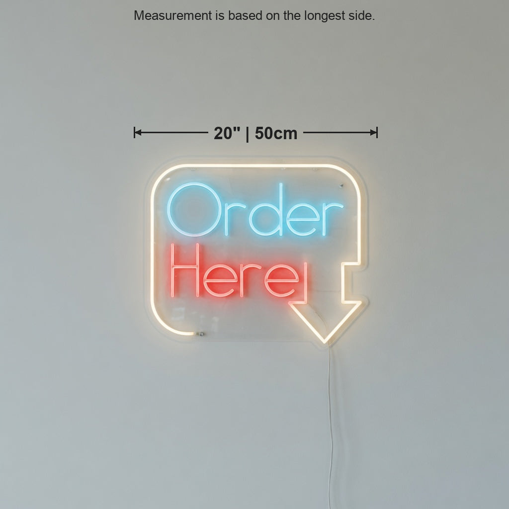 Order Here Restaurant Neon Light - Size Guide