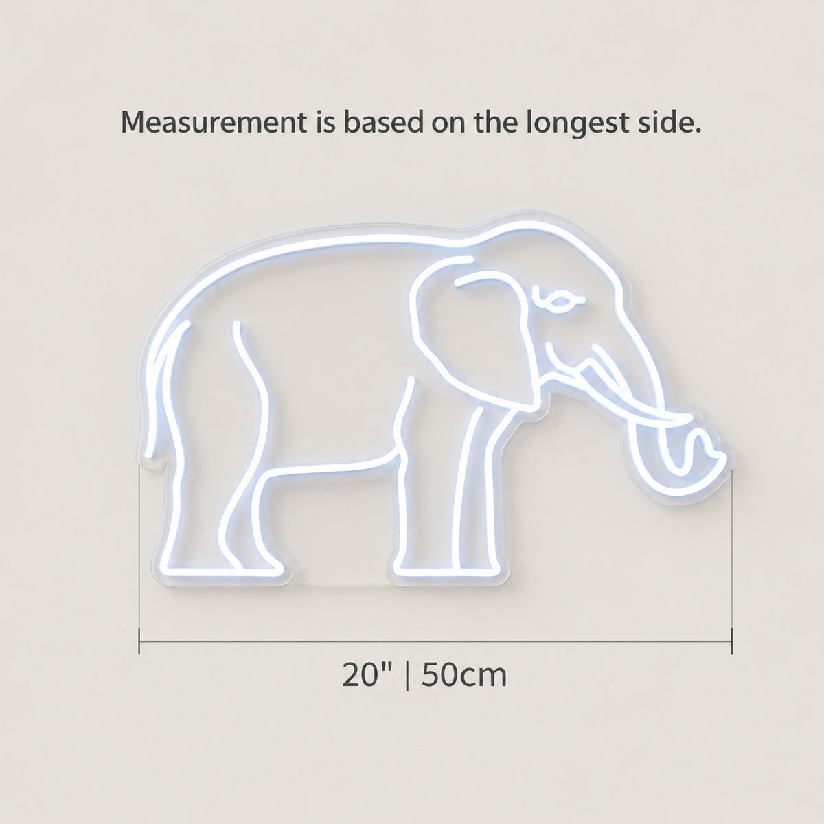Elephant LED Neon Sign Mural Style Line Art - Size Guide