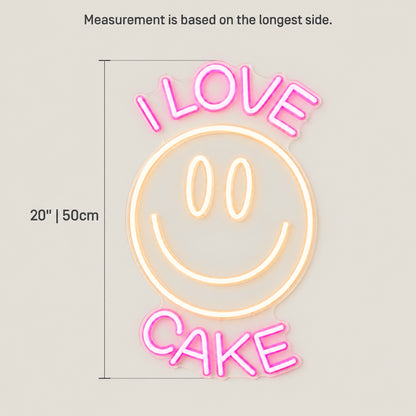 I Love Cake Smiley Face LED Neon Sign Dimmable Wall Light - Size Guide
