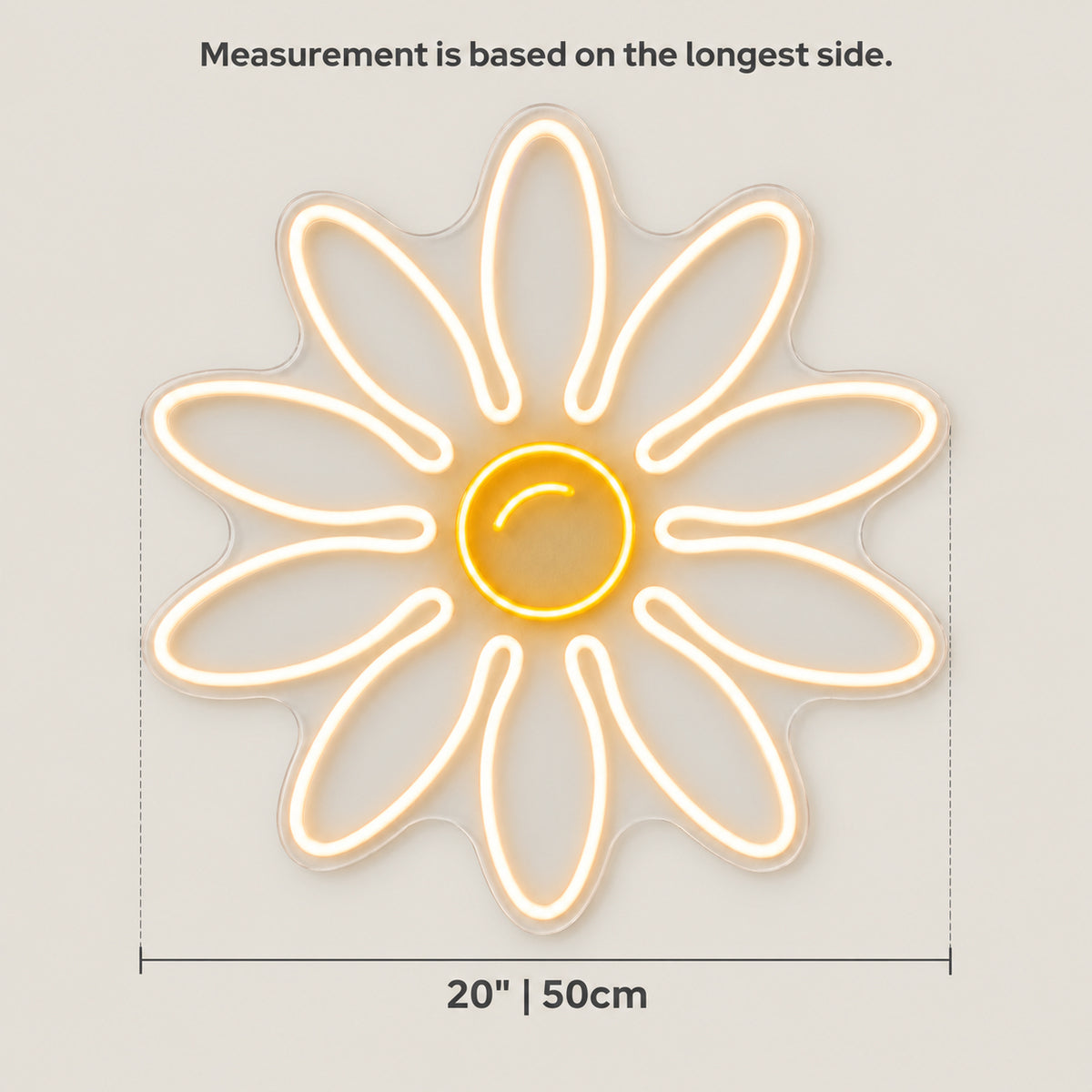 Daisy Flower LED Neon Sign for Salon Light Up Business Decor - Size Guide
